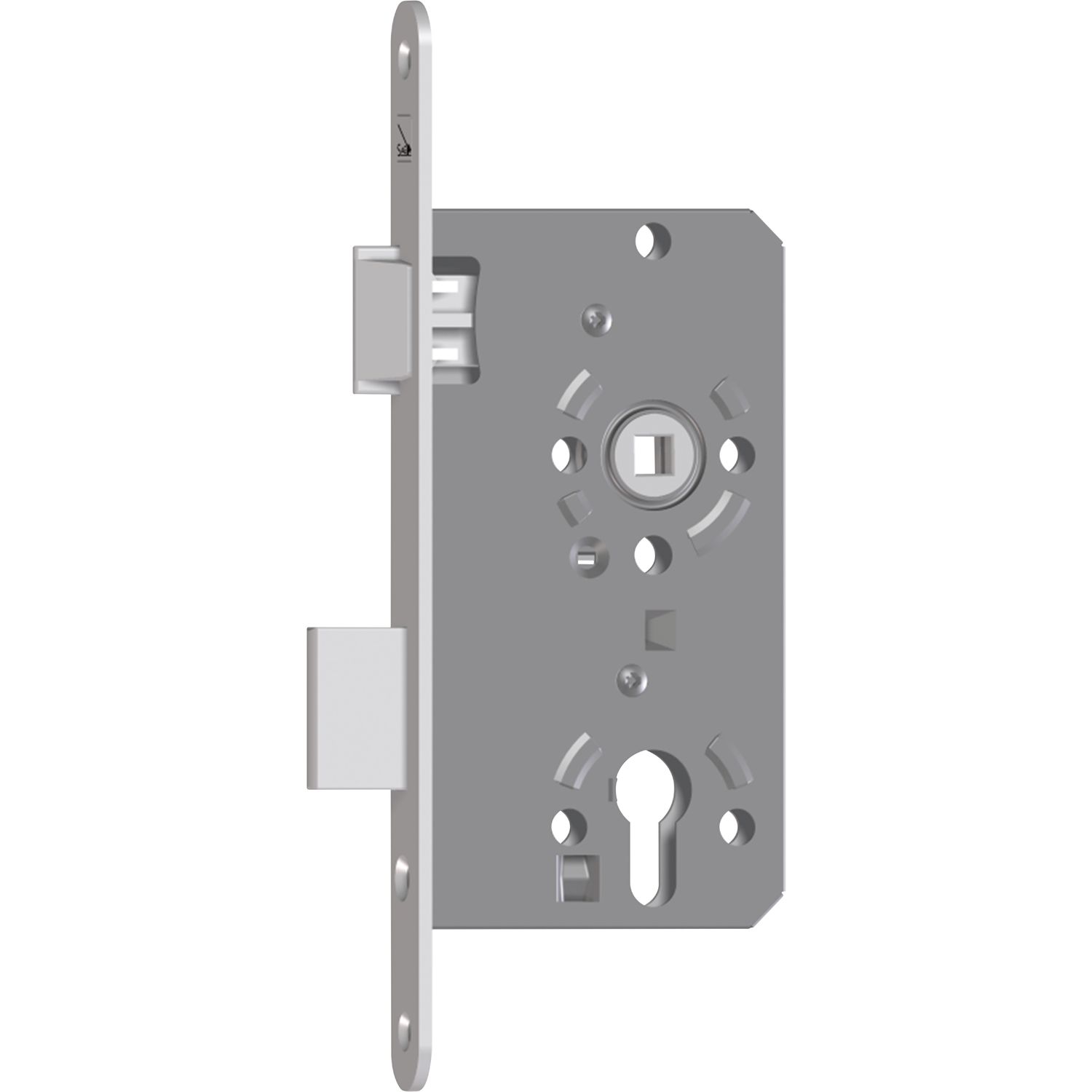 SAG Einstemmschloss 1 7464WO PZW,DM55,Stulp 235x20x3mm,rechts, silber lackiert