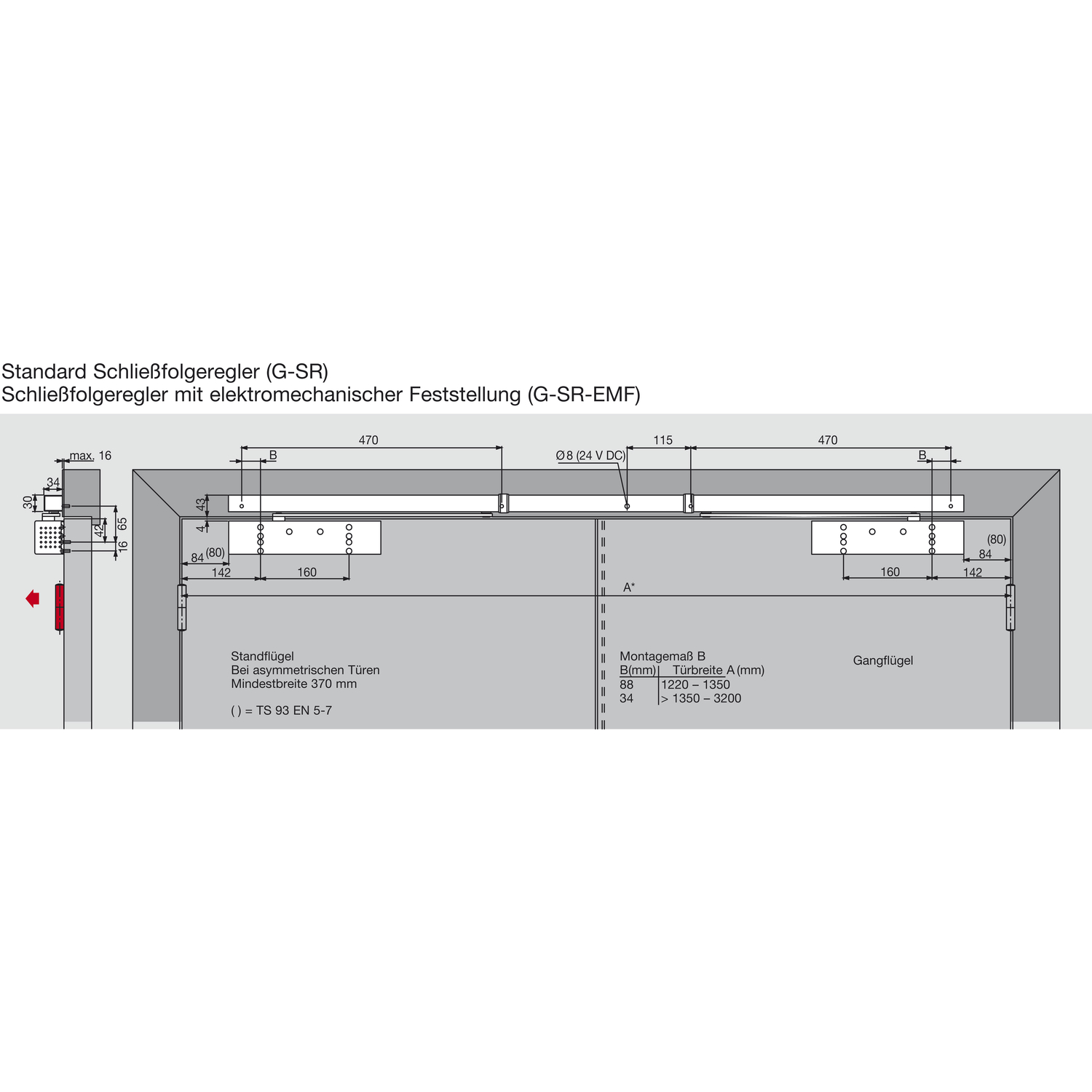 dormakaba Türschließer TS 93 B GSR-EMF2-V,EN 2-5, 2-flg. Gleitschiene, silber
