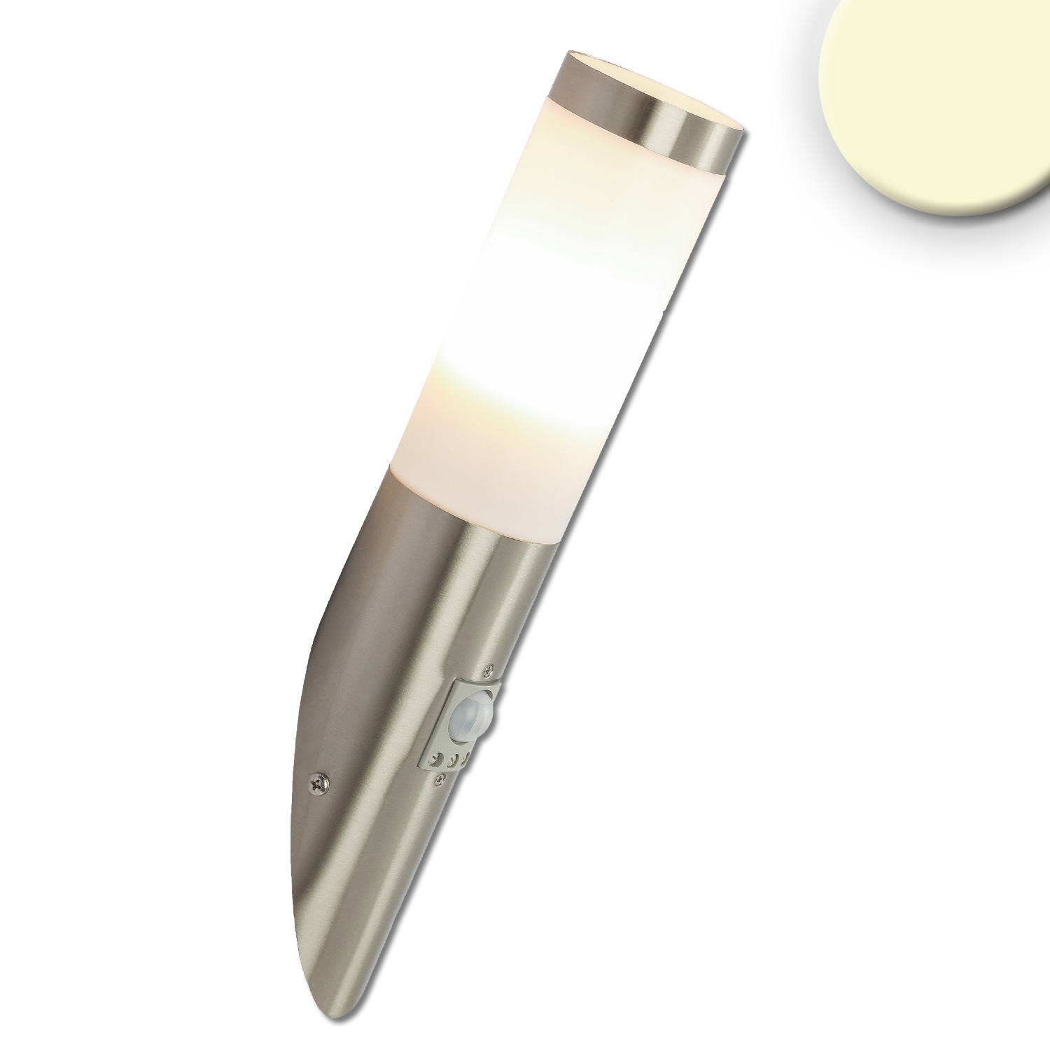 ISOLED Wandleuchte Edelstahl IP44 PIR Bewegungssensor warmweiß inkl. E27 LED Leuchtmittel 9W