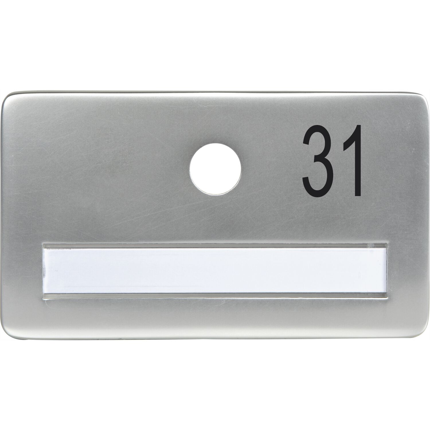 SOLIDO Namensschild ohne Spion, Bohrung ø 14, Alu silber eloxiert, Gravur Nr. 31
