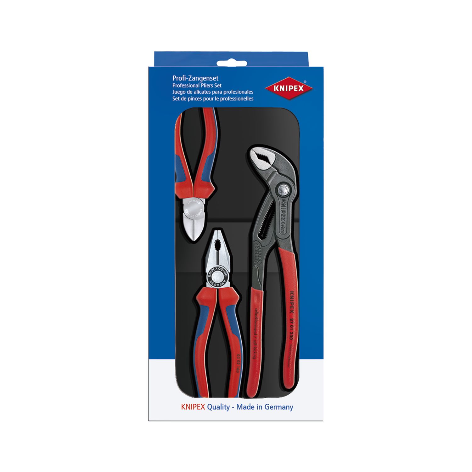 Knipex Zangenset 3-teilig Kombizange, Seitenschneider, Wasserpumpenzange