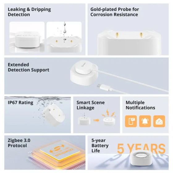 Sonoff Zigbee Wasserlecksensor und Kabel SNZB-05P