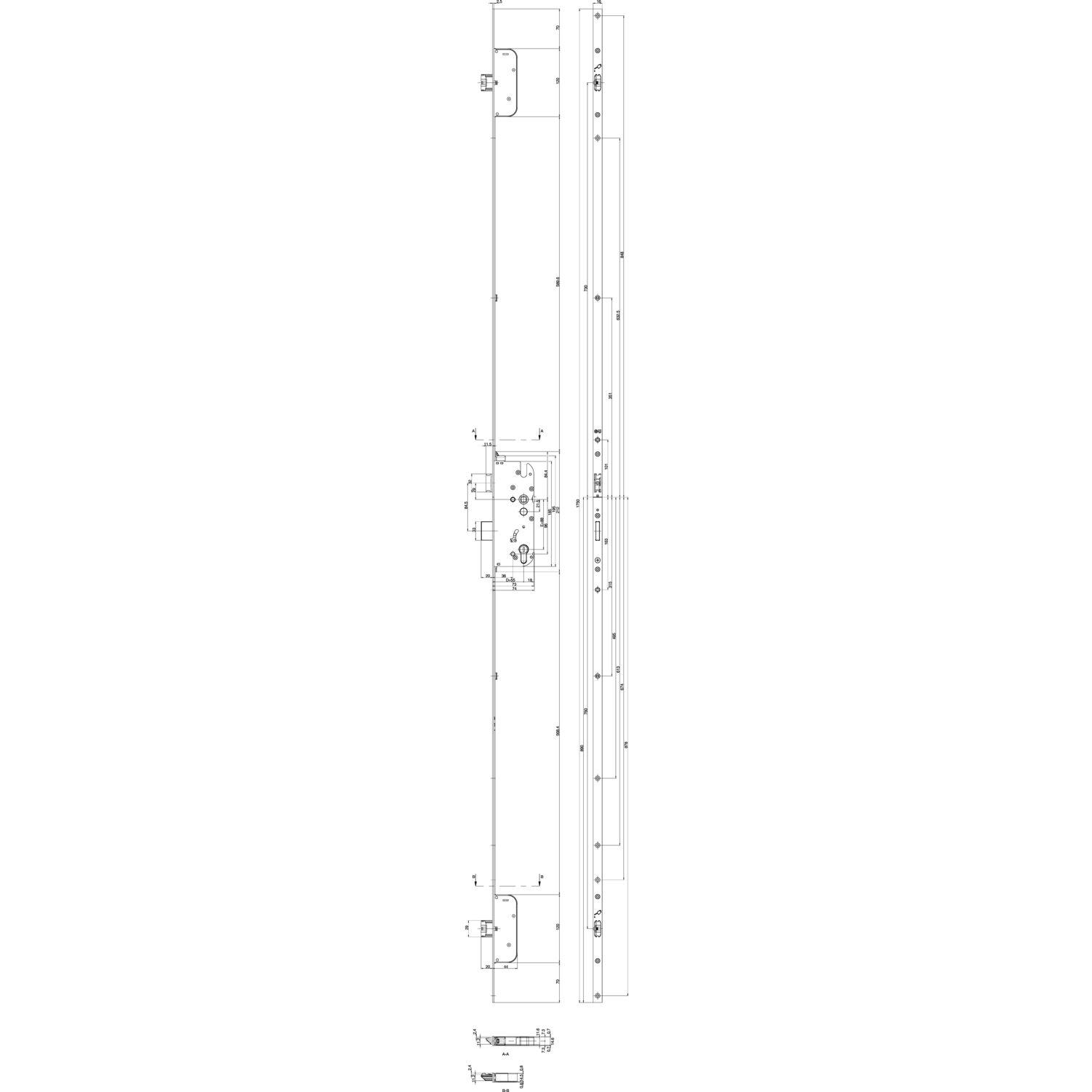 GU MFV-Schloss Secury Automatic ÖNORM,DM 55,Stulp 1750 x 16 x 2,5mm eckig,silber