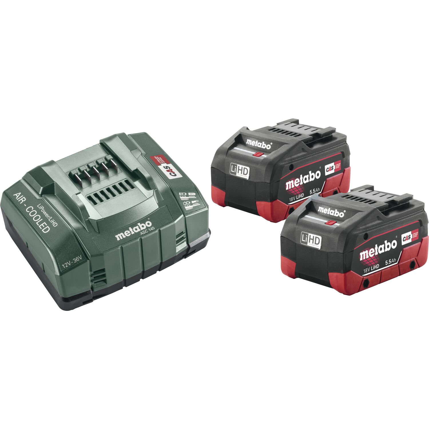 Metabo Akku-Basis-Set 2 x 18 Volt / 5,5 Ah LiHD Akkus u. ASC 145 Ladegerät