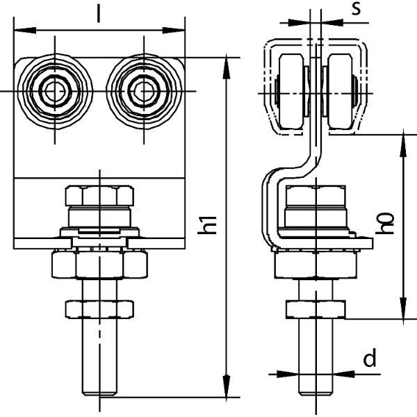 HELM Rollapparat HELM 386 zweipaarig mit Drehlager, Stahl verzinkt, gelb