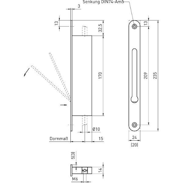BMH Falztreibriegel 1155, DM 30, Stulp 235 x 20 mm, Edelstahl