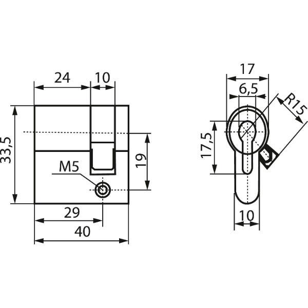 Einbauhalbzylinder gleichsperrend Sperre 61005 Keilbart A29/C40 mm vernickelt