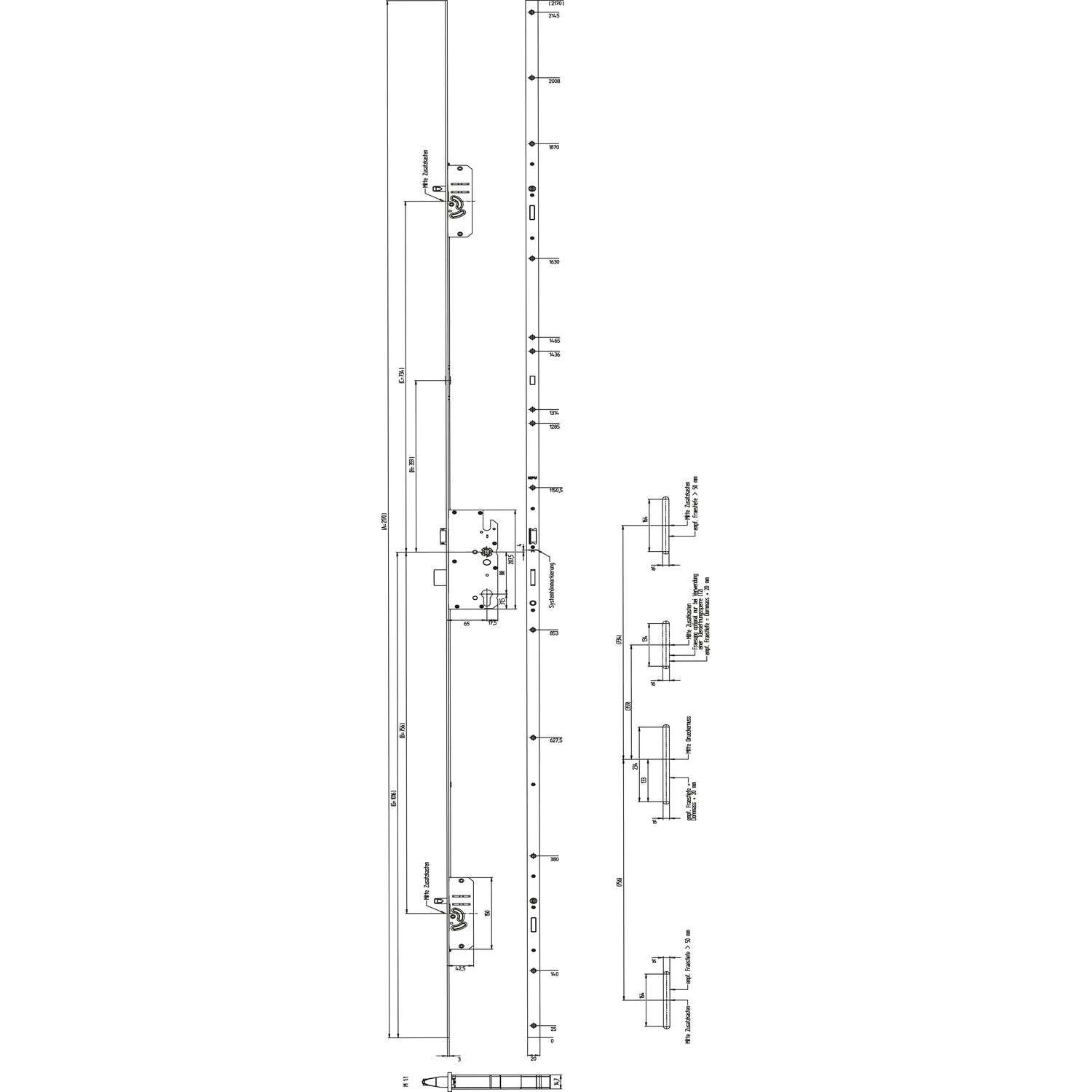 KFV MFV-Schloss BS 2300 ÖNORM, DM 65, Stulp 20 mm eckig, silber verzinkt