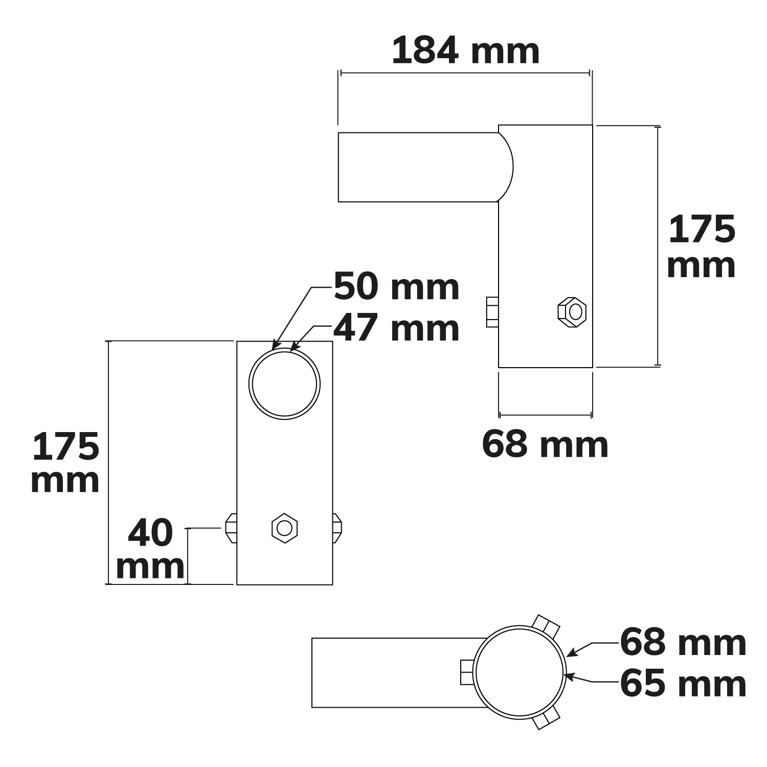 ISOLED Winkeladapter 90° starr für Streetlight GR30/GR60 Durchmesser 45mm