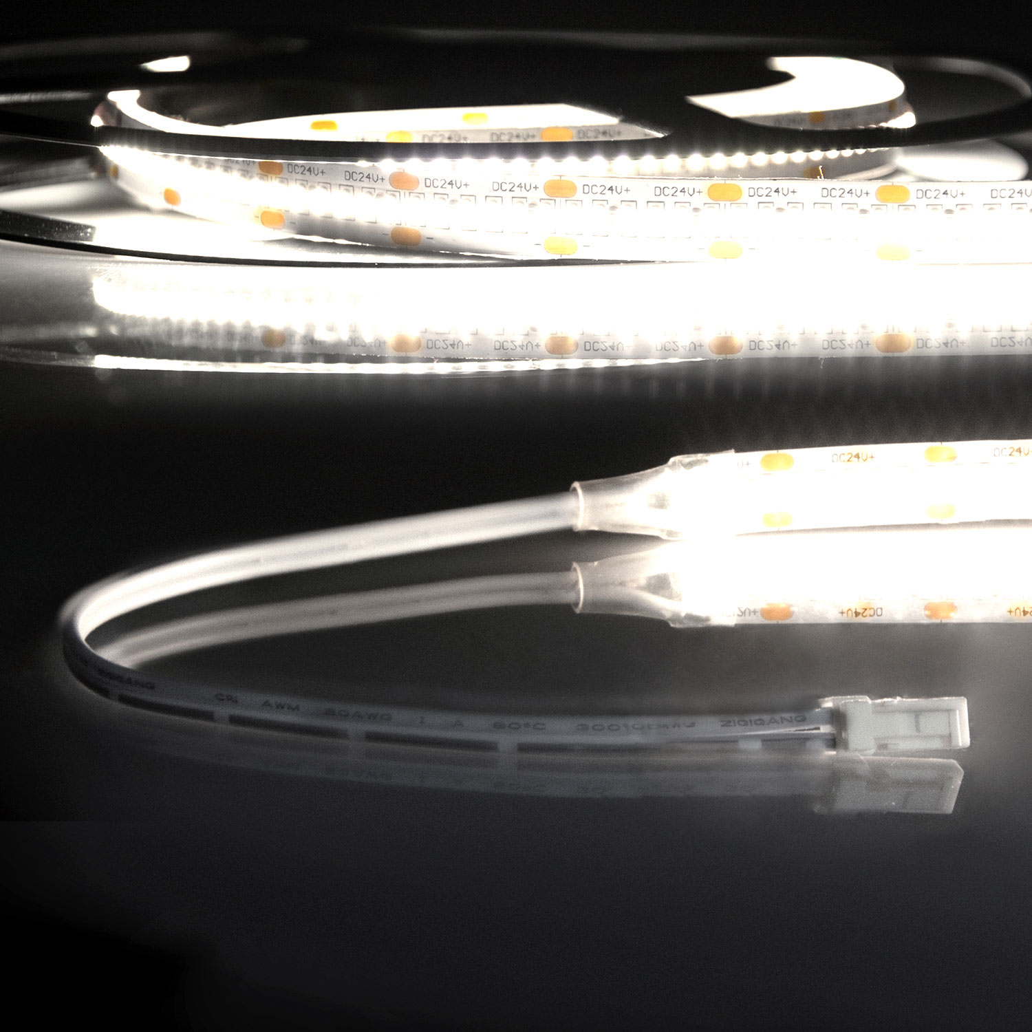 ISOLED LED CRI940 MiniAMP Flexband 24V DC 12W IP20 4000K 250cm beids. 30cm Kabel + maleAMP 300 LED/m