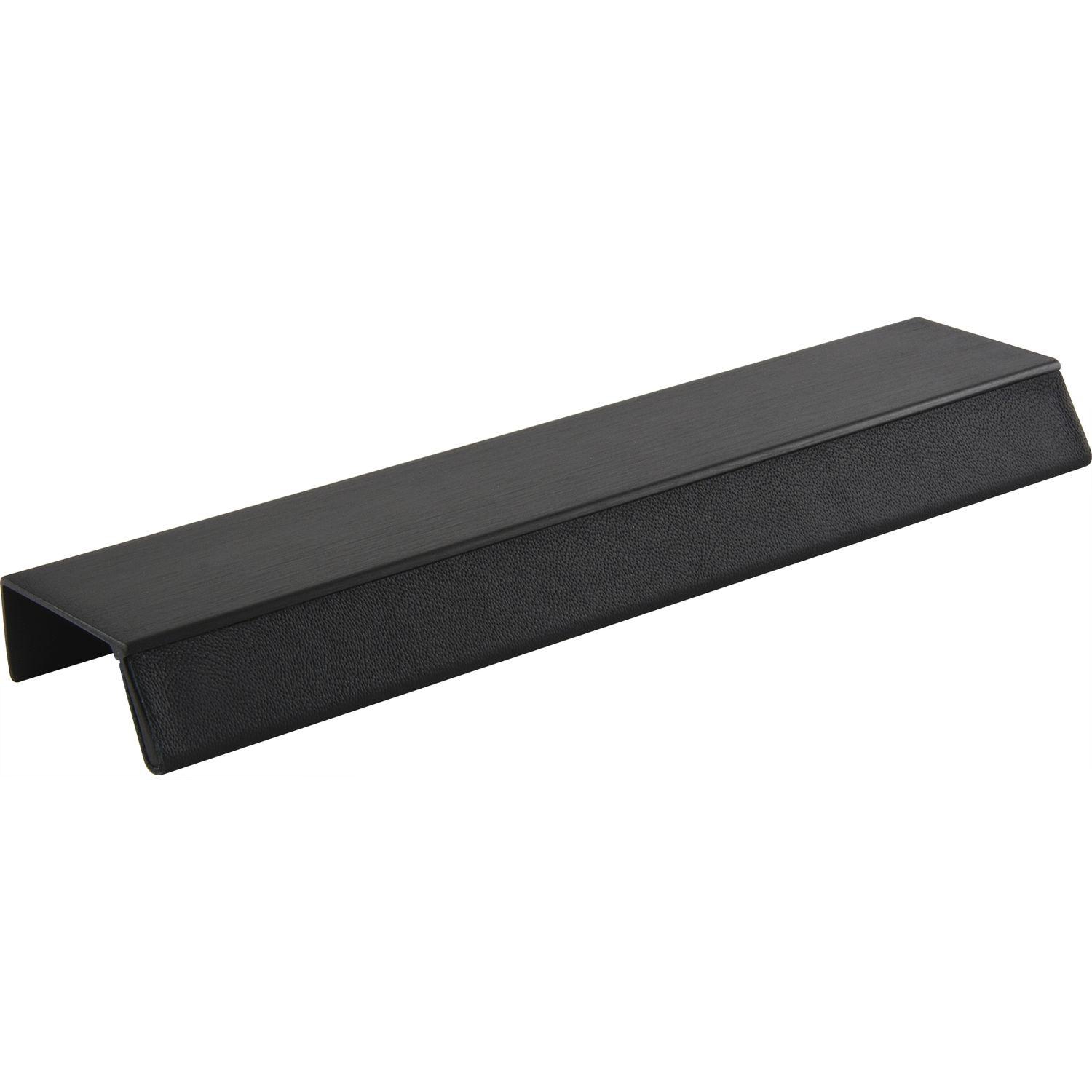 furnipart Griffleiste Bench Lochabstand 2x80,Länge 200mm,Aluminium schwarz gebürstet/Leder schwarz