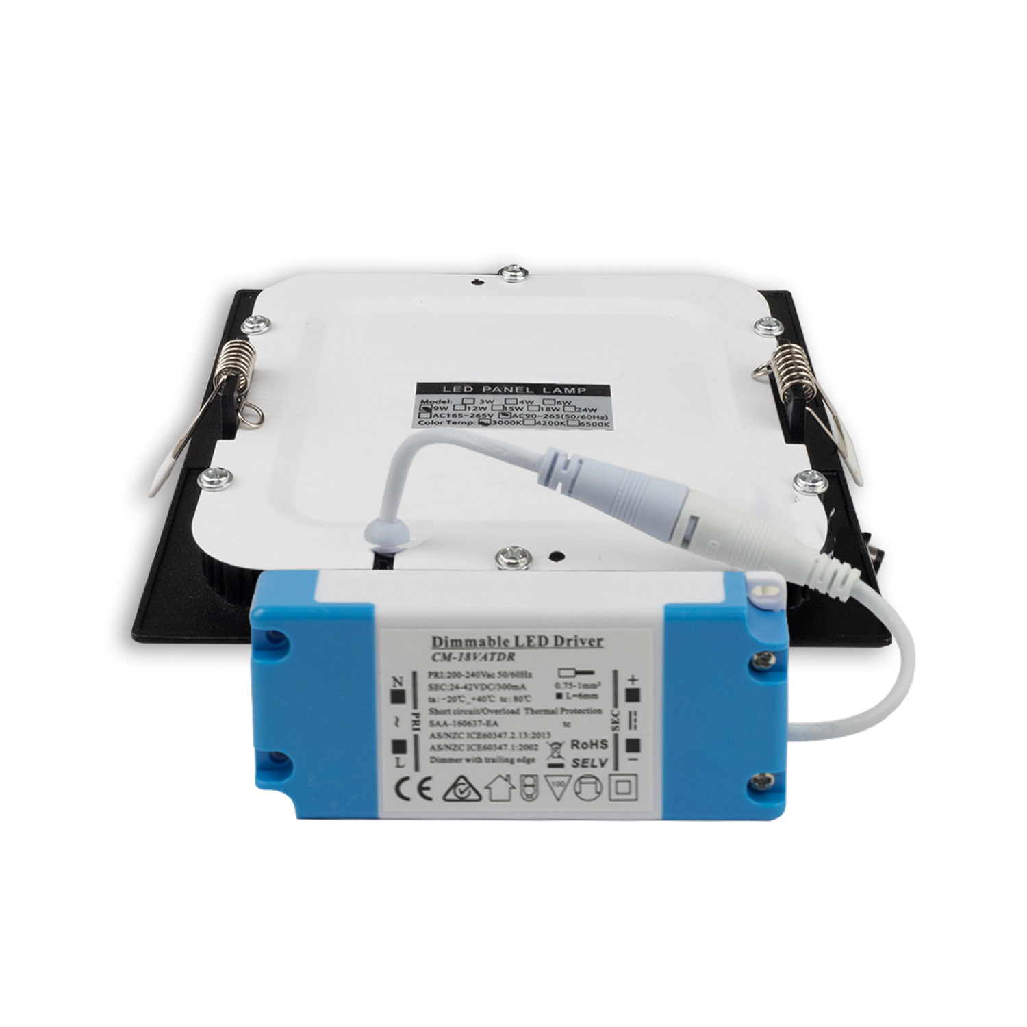 ISOLED LED Downlight 9W eckig ultraflach blendungsreduziert schwarz warmweiß dimmbar CRI90