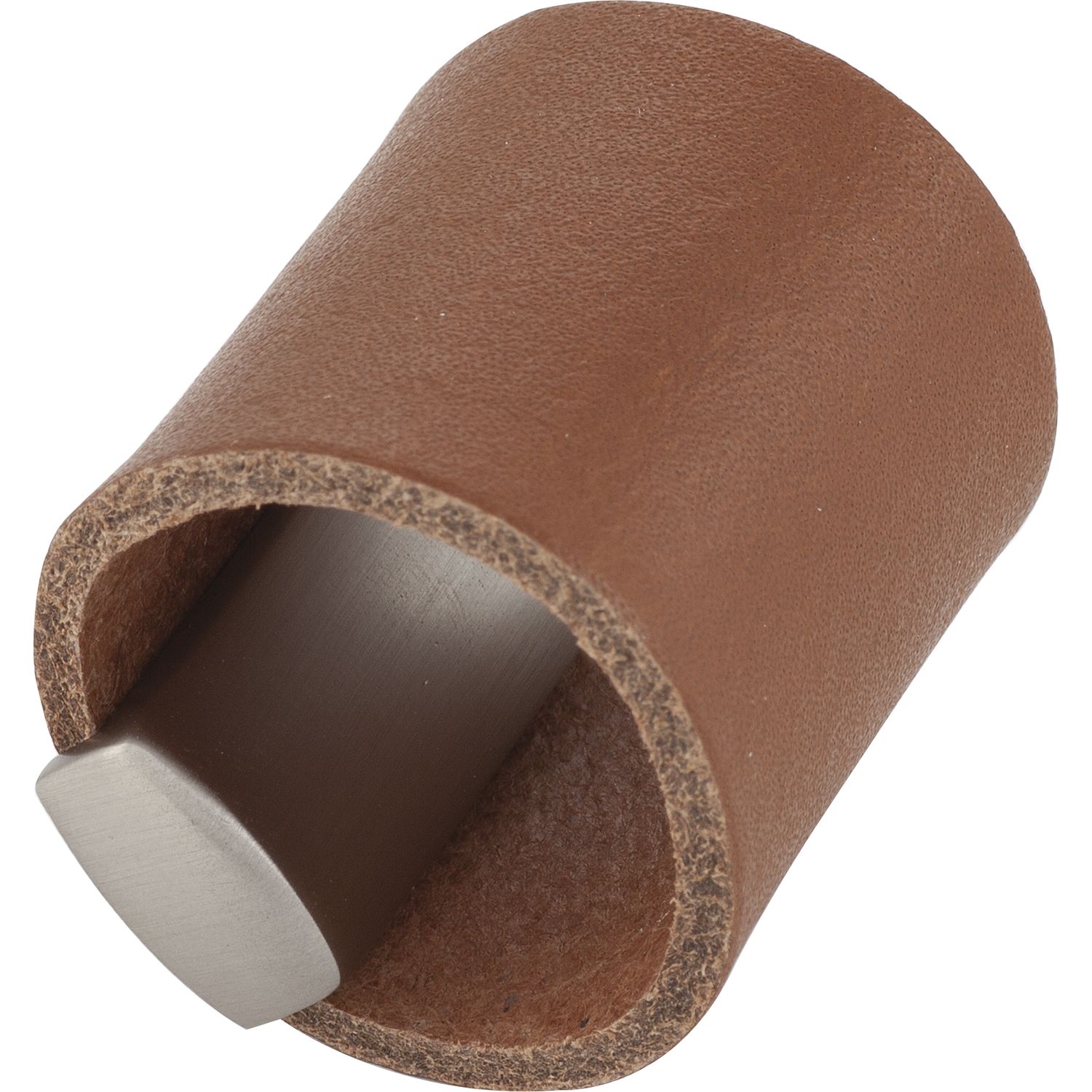 Möbelknopf Drum LA 32, Breite 40 mm, Leder/ZN cognac/Edelstahl Effekt
