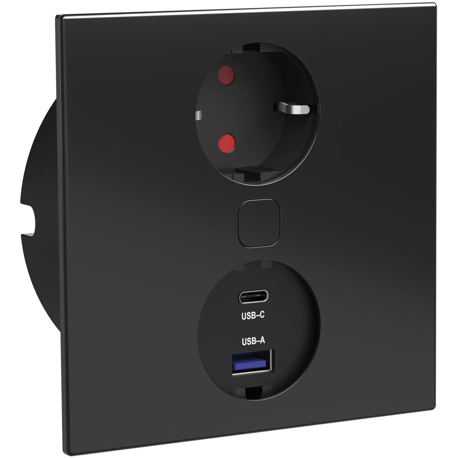 Einbausteckdose Duplex-Q, 1 Stk. Schukosteckdose, + USB-Charger, schwarz