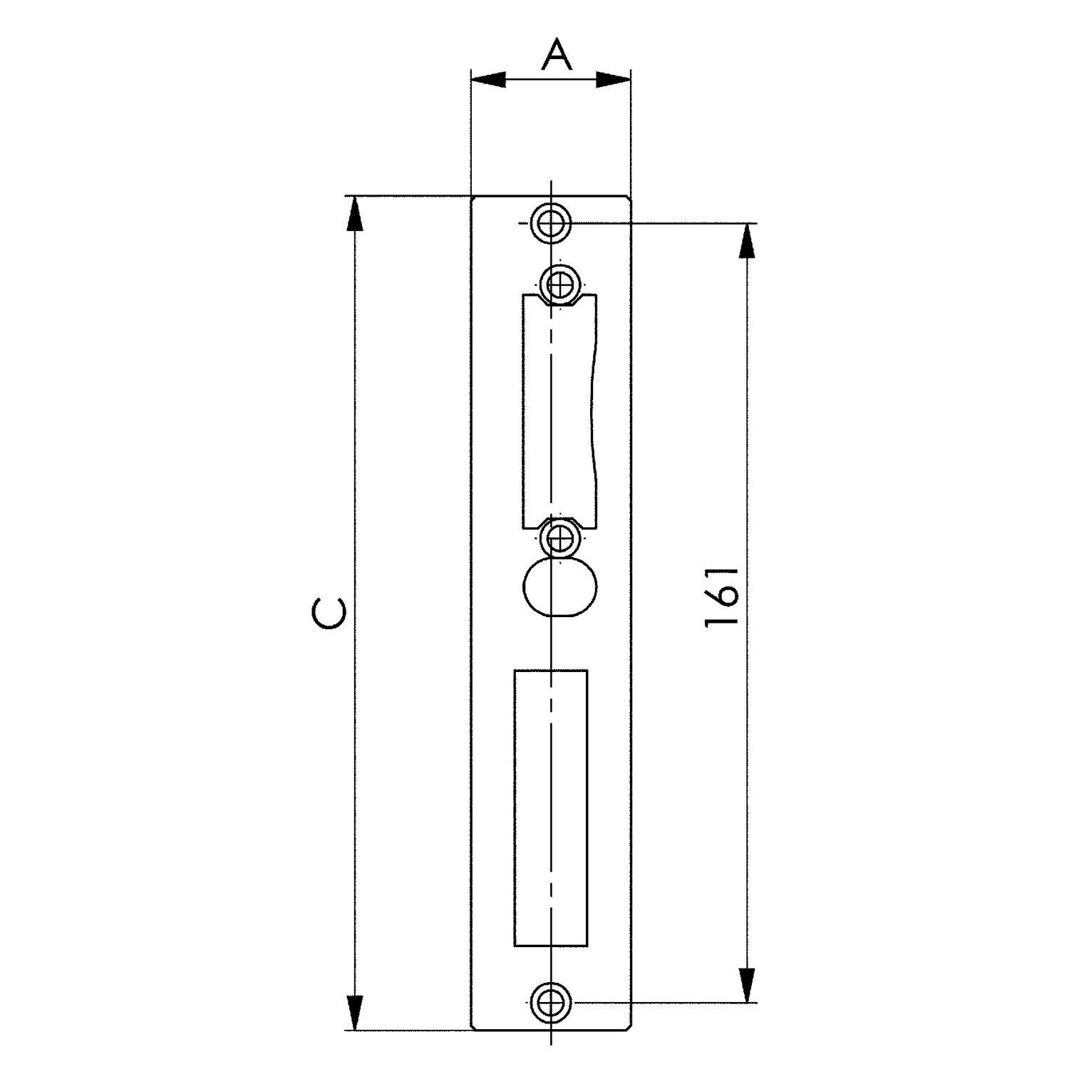 AMF Schließblech 147NI für Kastenstärke 40 mm, 172 x 33 x 3 mm, Edelstahl