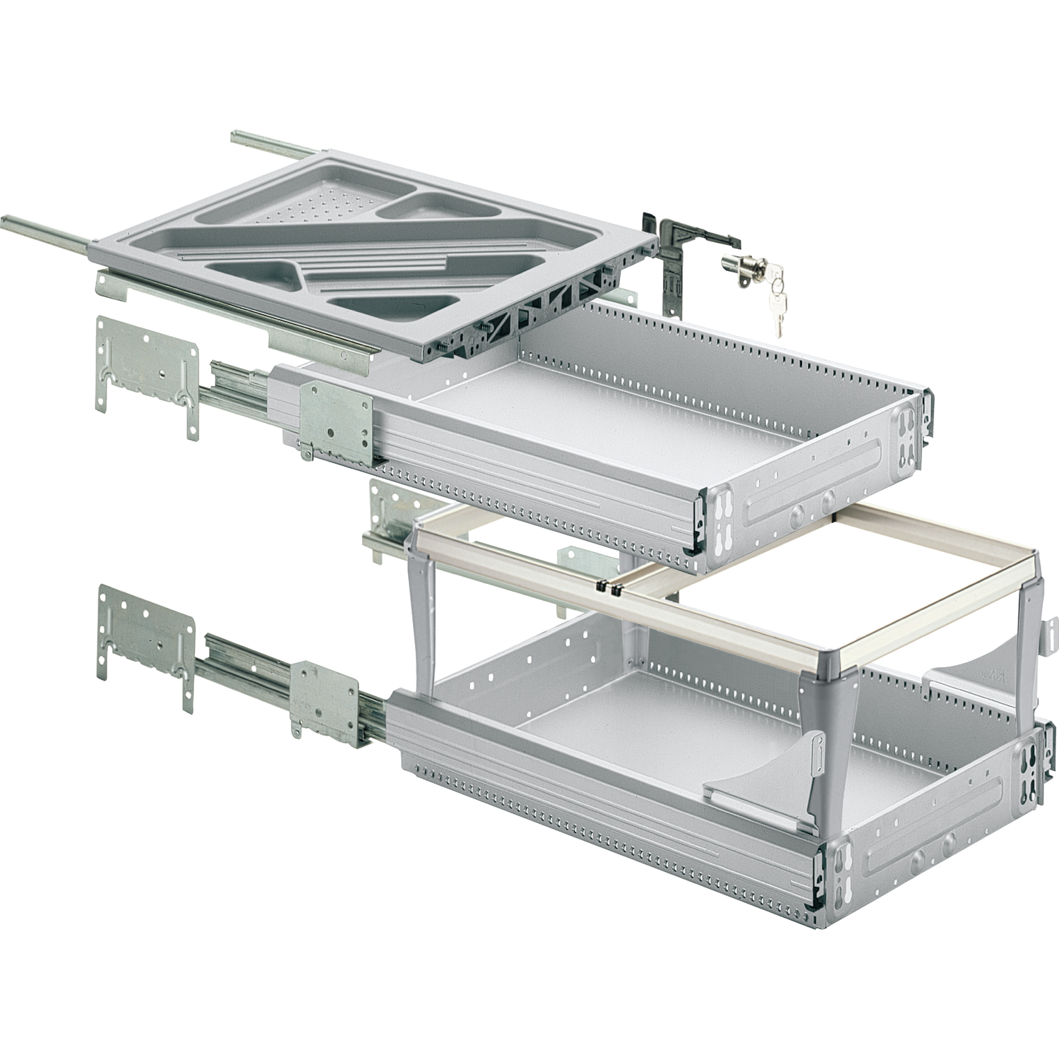 HETTICH Systema Top 2000 Container-Set Sil Sys,Voll-/Überauszug,ET 730,alu