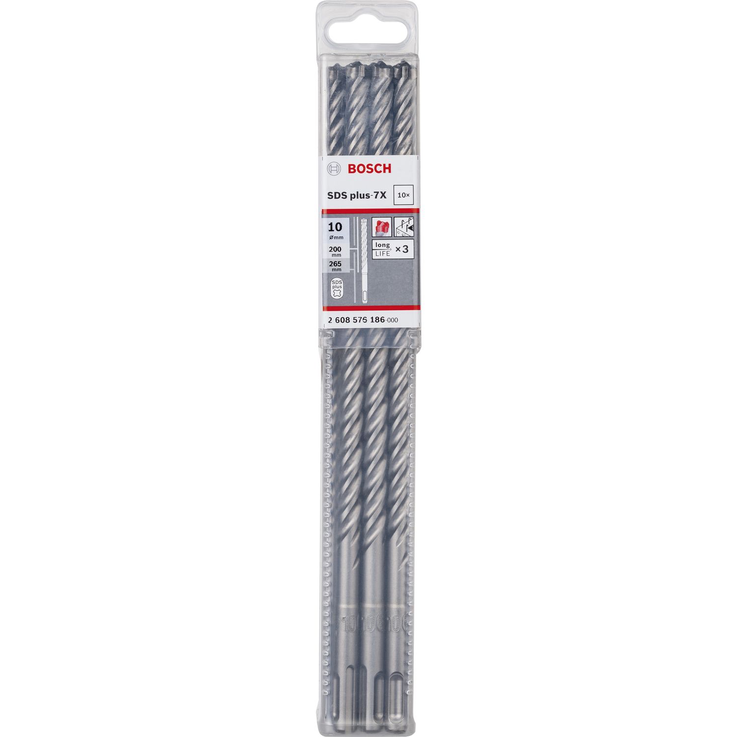 BOSCH HM-Hammerbohrer SDS-Plus-7X Länge 215mm Ø6mm - 10 Stück