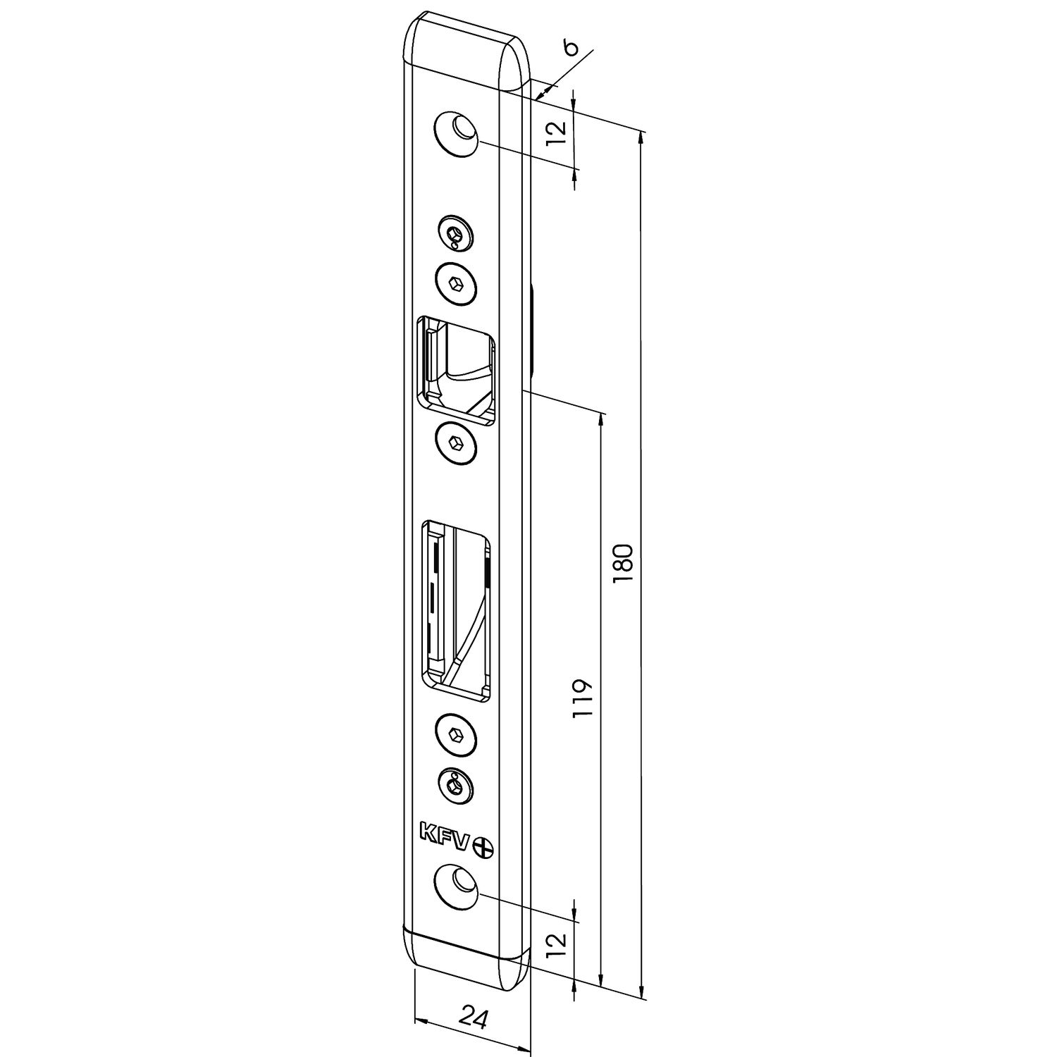 KFV Schließteil AS 3500 "Q" f. Schwenkhaken, universal,180 x 24 x 6 mm,Edelstahl