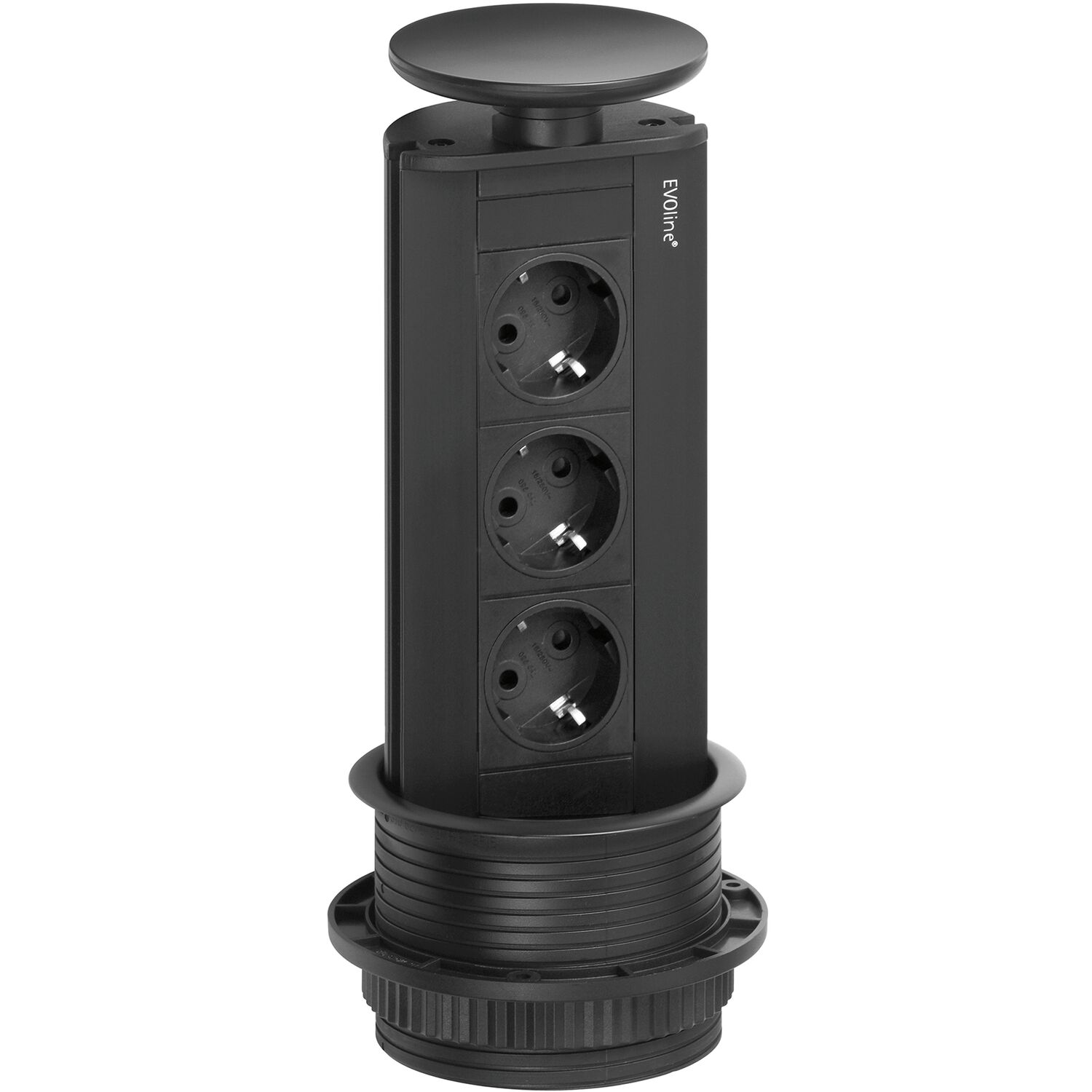 EVOline Port Steckdosenelement schwarz, 3x Schuko Wippdeckel schwarz
