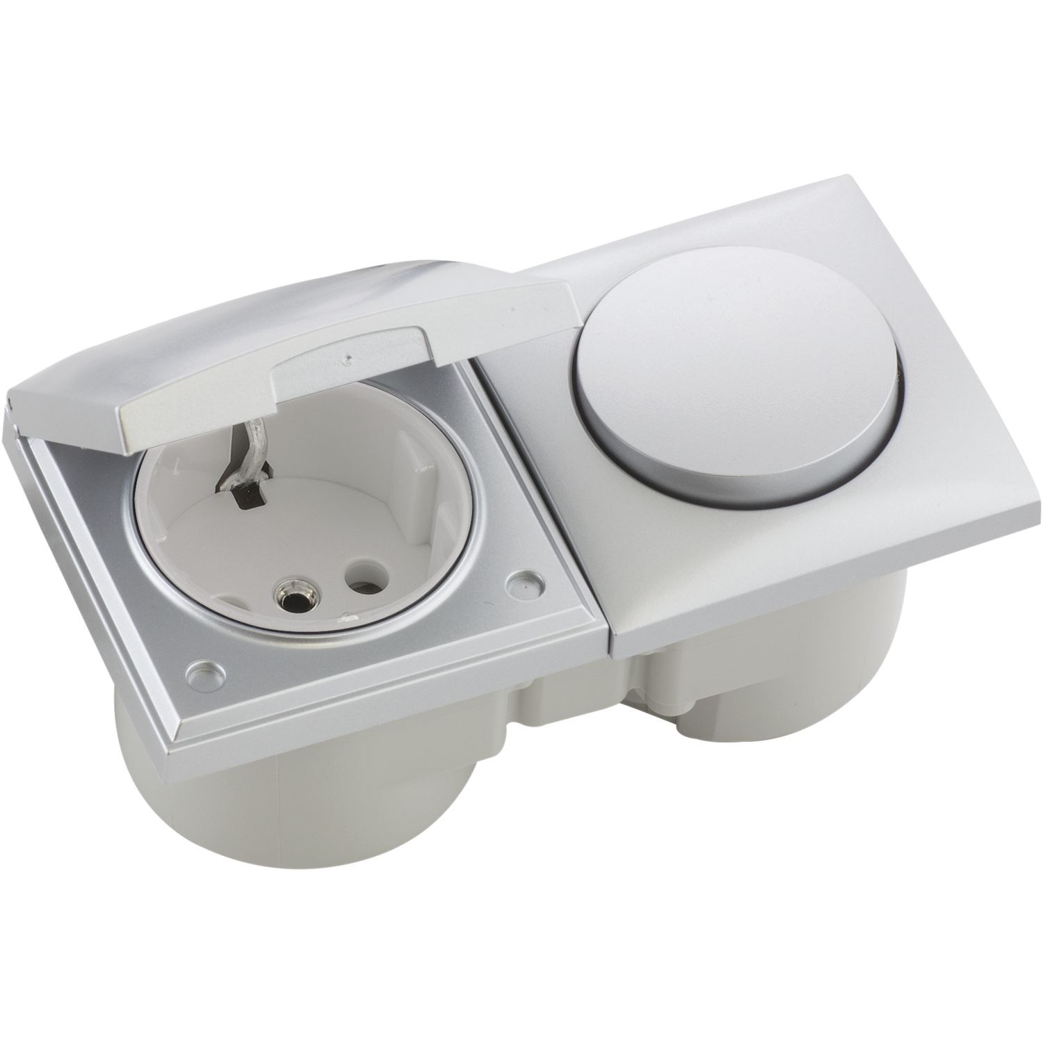 Berker Integro Flow Schalter/Deckel chrom matt + Steckdose polarweiß Berker Integro Flow Schalter/Deckel chrom matt + Steckdose polarweiß