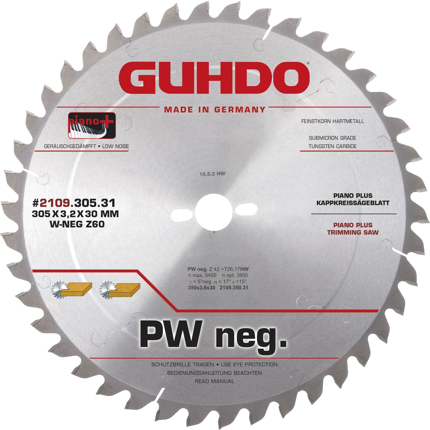 GUHDO HW-Piano plus Kappkreissägeblatt 520x4,6x50 mm Z60 WZ-neg.