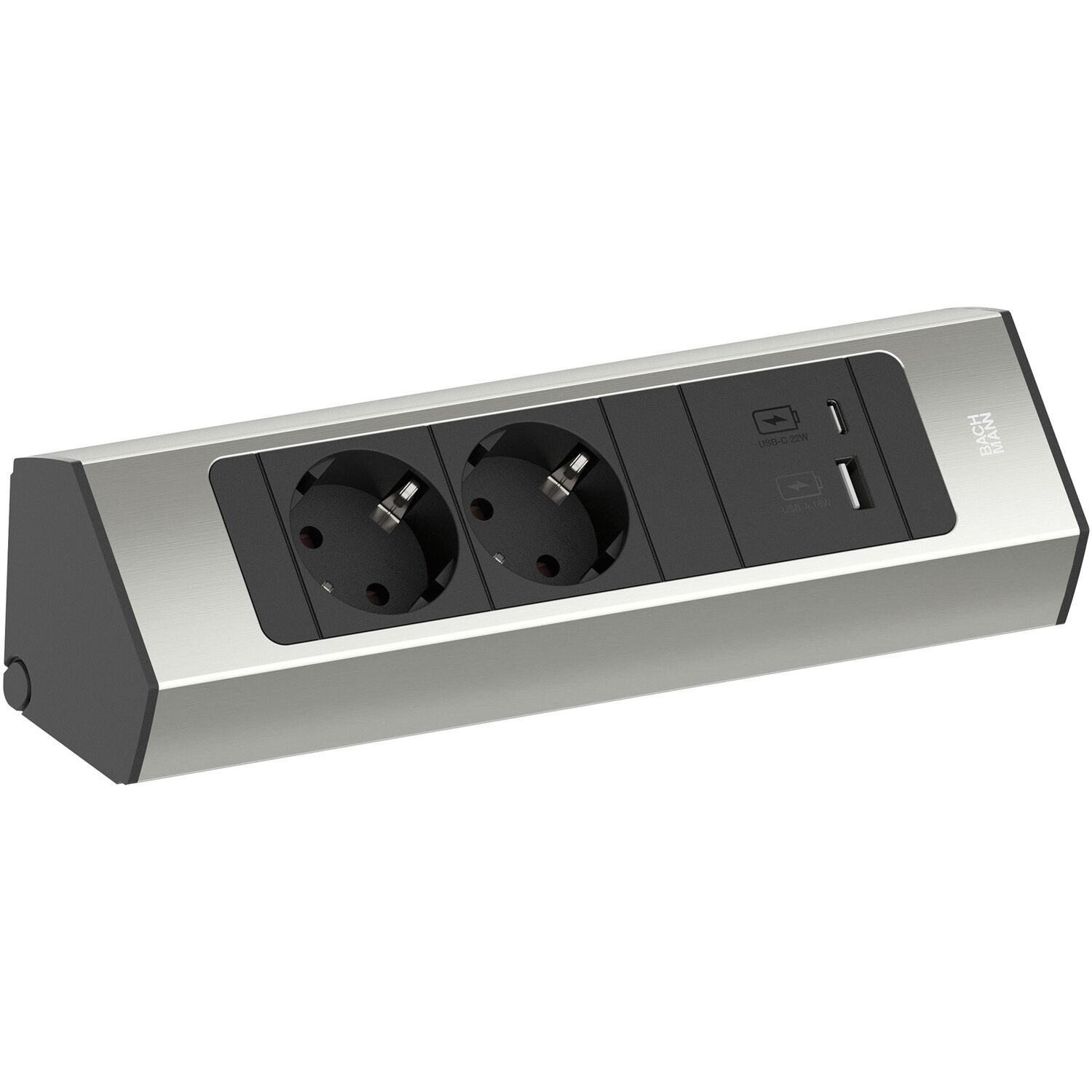 BACHMANN Steckdosenleiste Casia2 K 2-fach Schuko + USB A+C Charger Edelstahl Effekt