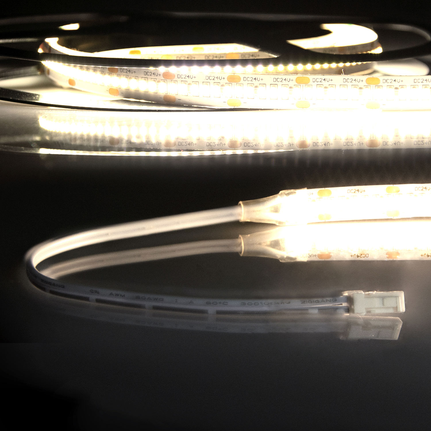 ISOLED LED CRI930 MiniAMP Flexband 24V DC 12W IP20 3000K 250cm beids. 30cm Kabel + maleAMP 300 LED/m