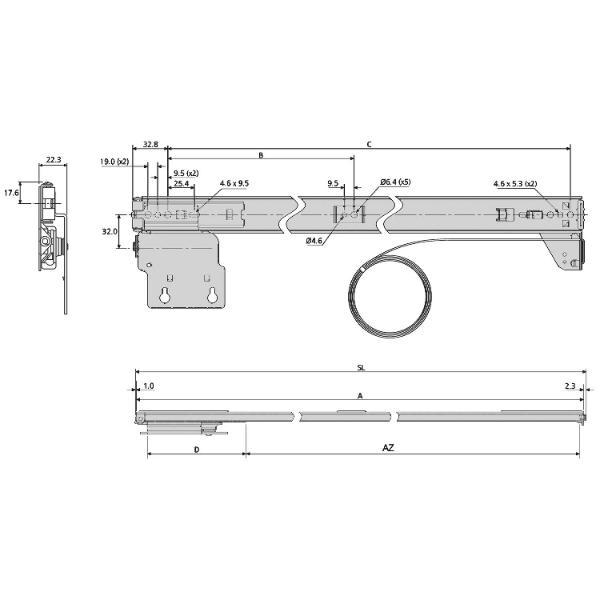 Accuride 1432 Beschlägegarnitur, Länge 608 mm, Stahl schwarz chromatiert