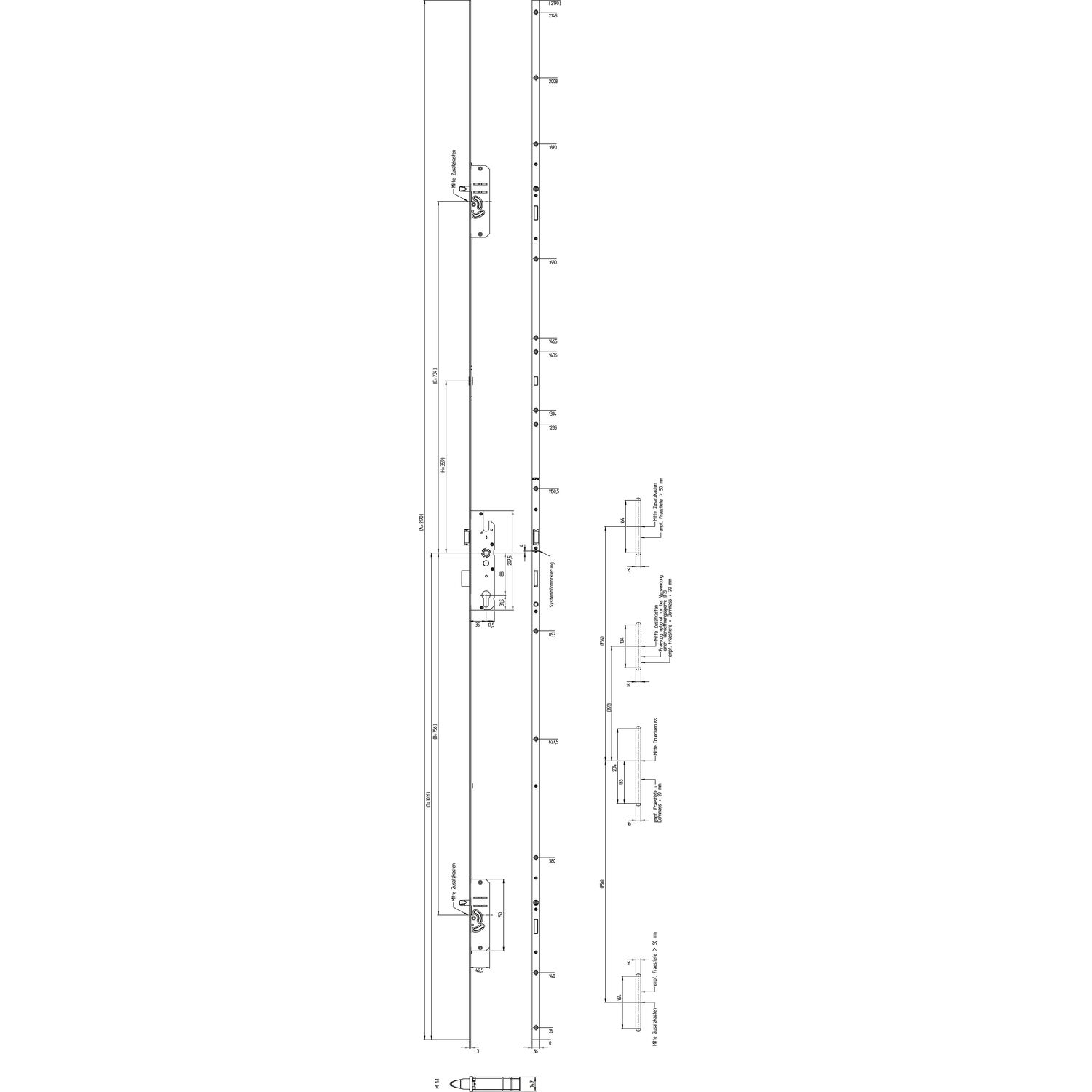 KFV MFV-Schloss BS 2300 ÖNORM, DM 35, Stulp 16 mm eckig, silber verzinkt