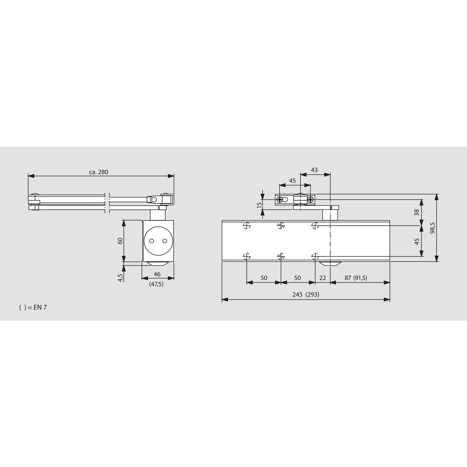 dormakaba Türschließer TS 83 mit Flachgestänge, EN 3-6, silber
