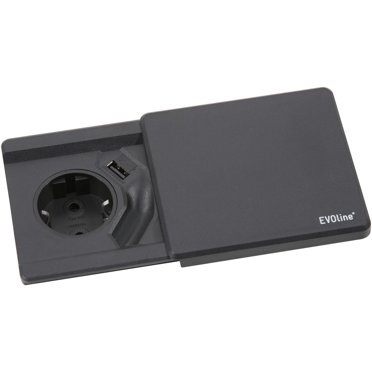 EVOline Square 80 Schuko mit USB-Charger schwarz