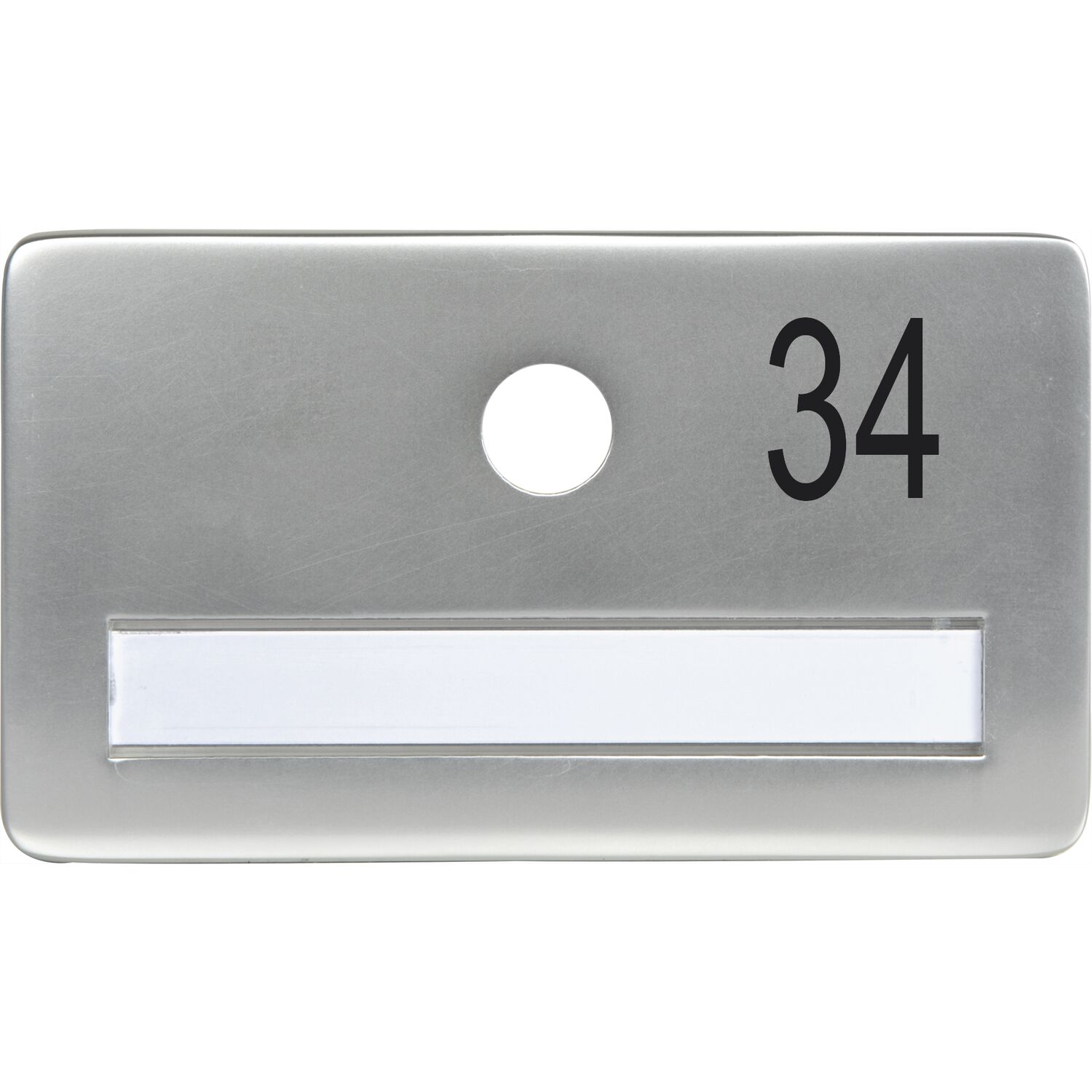 SOLIDO Namensschild ohne Spion, Bohrung ø 14, Alu silber eloxiert, Gravur Nr. 34