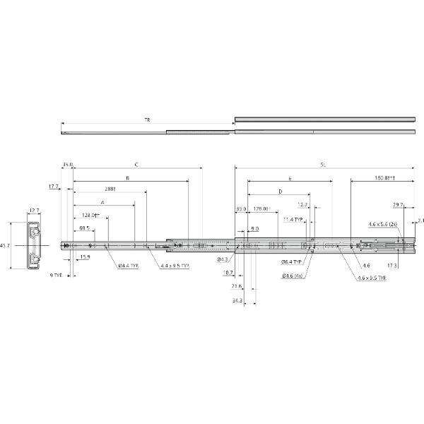 Accuride 3832EC Kugelkäfigführung - Vollauszug, Länge 350 mm, Stahl verzinkt