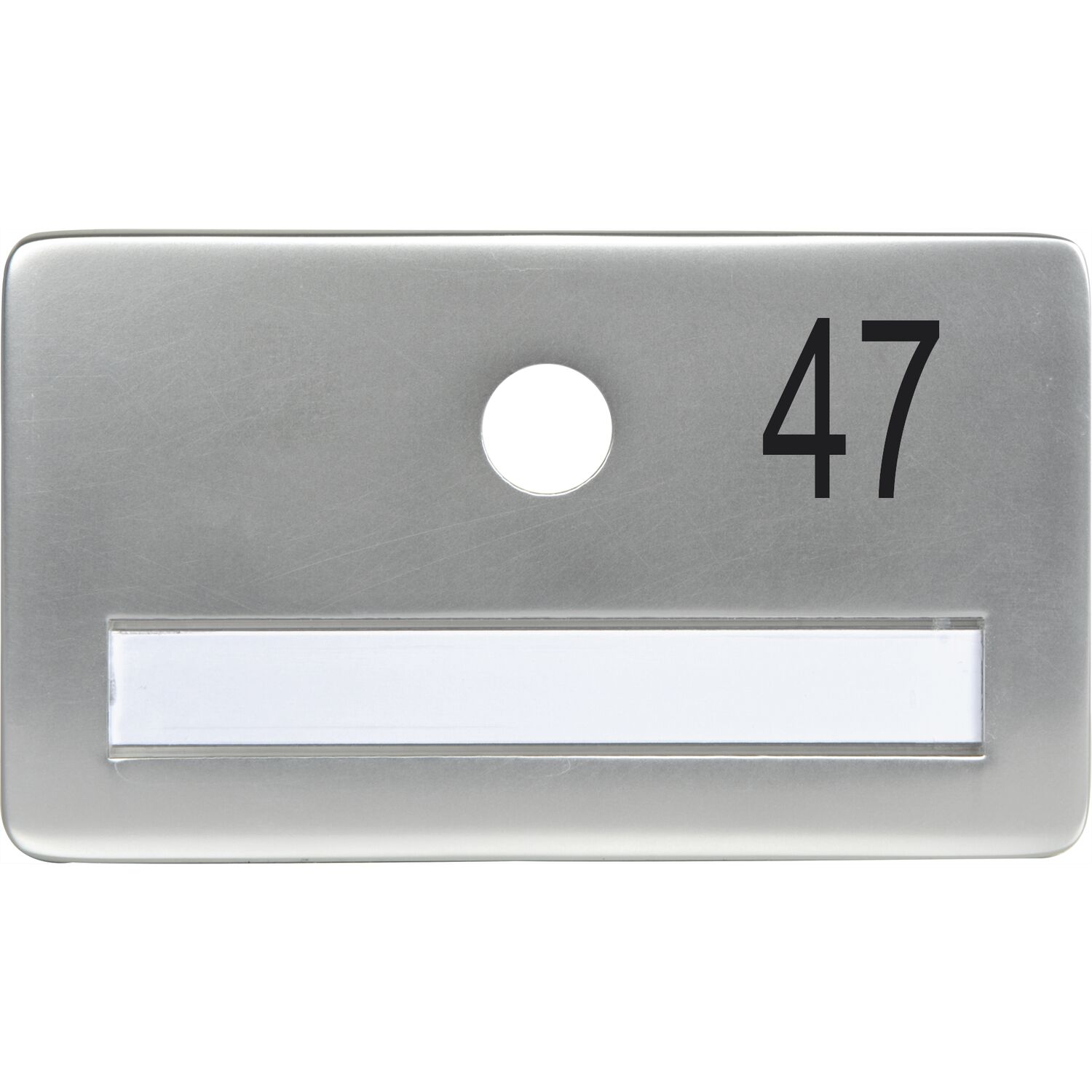 SOLIDO Namensschild ohne Spion, Bohrung ø 14, Alu silber eloxiert, Gravur Nr. 47