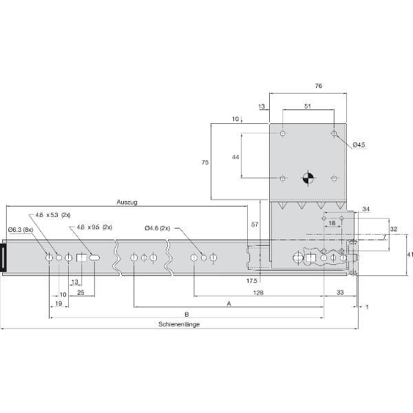 Accuride 1234 Beschlägegarnitur, Länge 456 mm, Stahl schwarz chromatiert