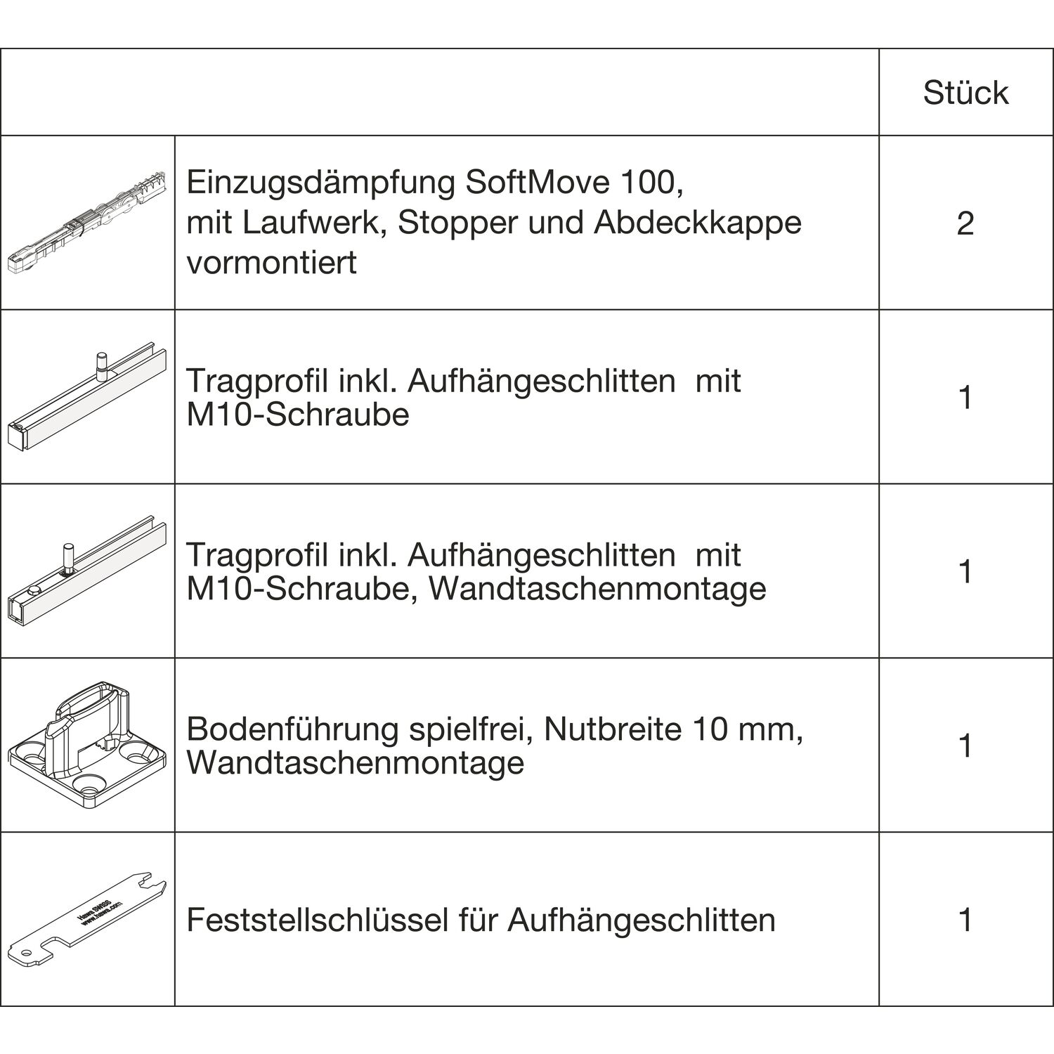 HAWA Junior 100/B-Pocket Beschlagset Holz SoftMove (30255)