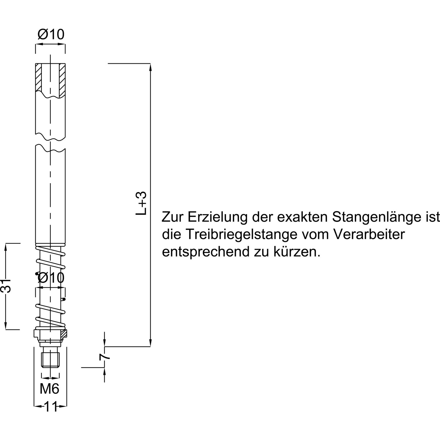 BMH Treibriegelstange 1109, 1000 mm, mit Feder für unten u. oben, Stahl verzinkt