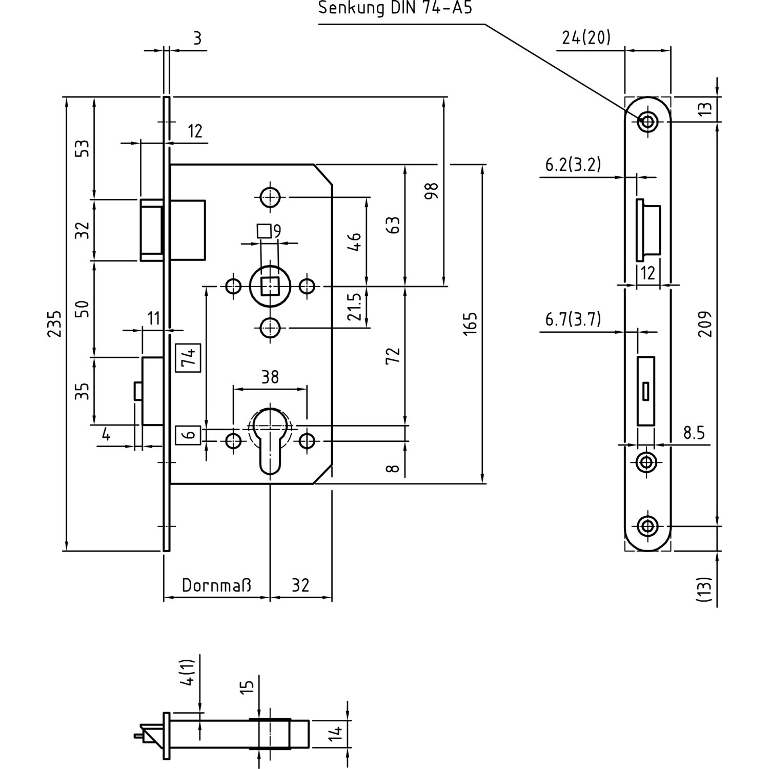 BMH Fluchttürschloss 1113 PZW, 2-flg. Funktion E/EN 179, rechts, DM65, Edelstahl