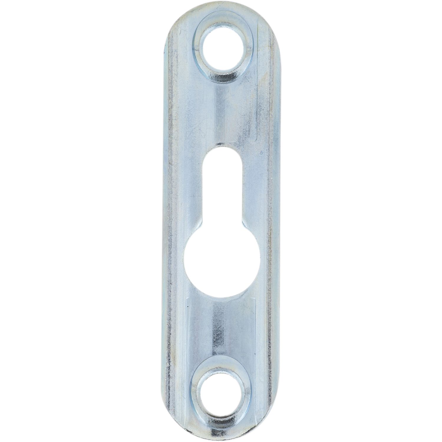 Linsen-Bettbeschlagplatte, 60 x 16 x 4 mm, 1 Schlüsselloch, Stahl verzinkt Linsen-Bettbeschlagplatte, 60 x 16 x 4 mm, 1 Schlüsselloch, Stahl verzinkt