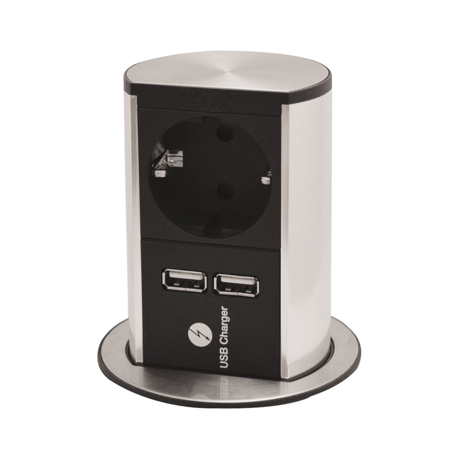 BACHMANN Steckdosenelement Elevator 1 x Schuko.- 2x USB-Ladebuchse, Edelstahl