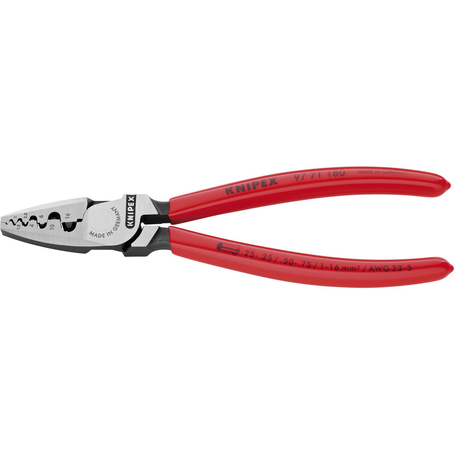 Knipex Crimpzange 9771180 für Aderendhülsen 0,25-16 mm², KS-Griff, L=180 mm