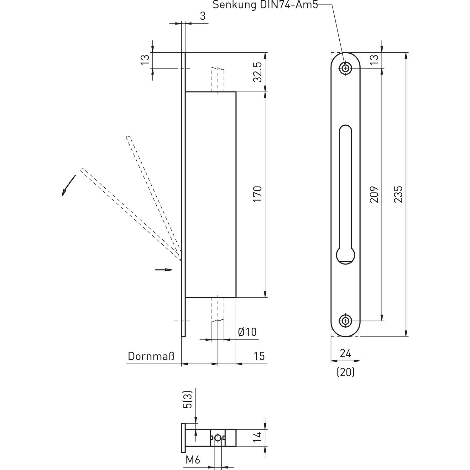 BMH Falztreibriegel 1155, DM 30, Stulp 235 x 20 mm, Edelstahl