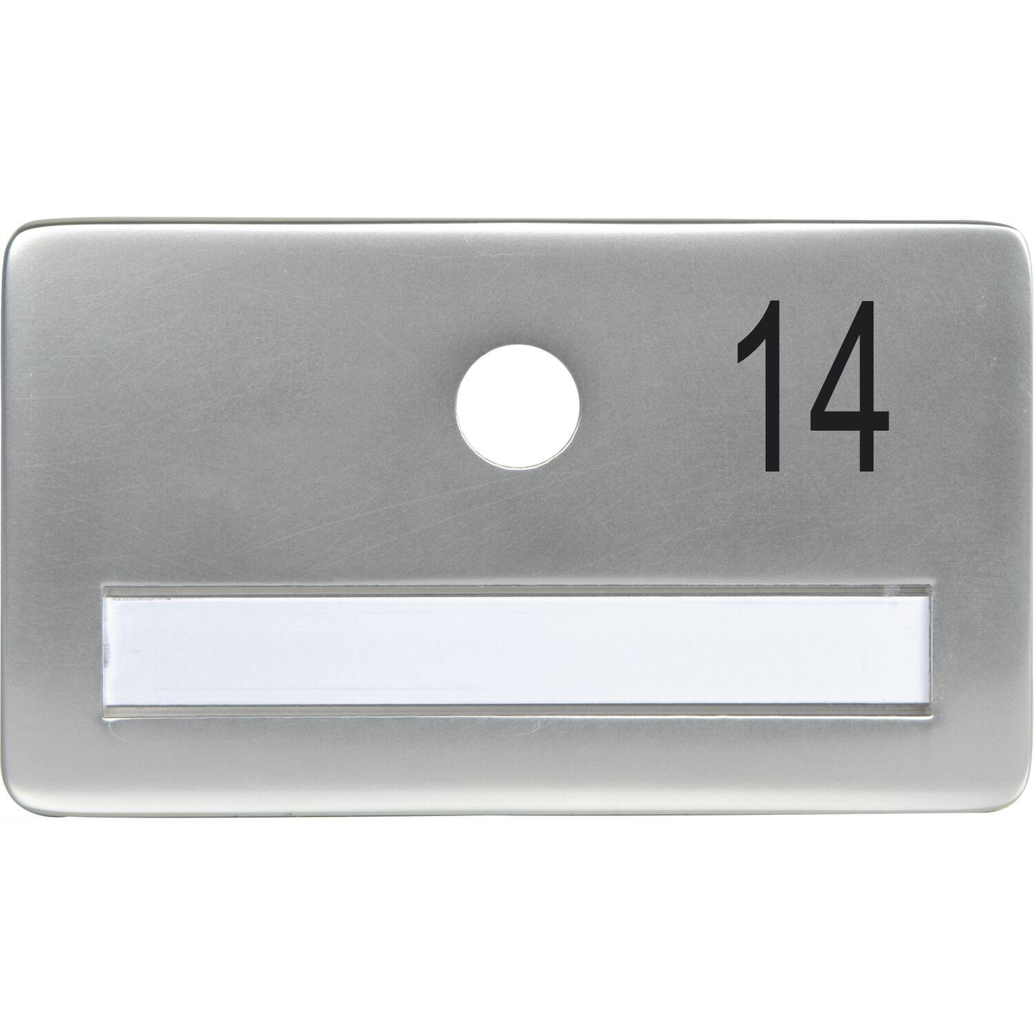 SOLIDO Namensschild ohne Spion, Bohrung ø 14, Alu silber eloxiert, Gravur Nr. 14