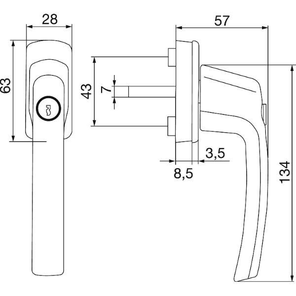 Maco #21329 Fenstergriff HARMONY Sperrzylinder Vierkant 7x35mm Alu titan eloxiert