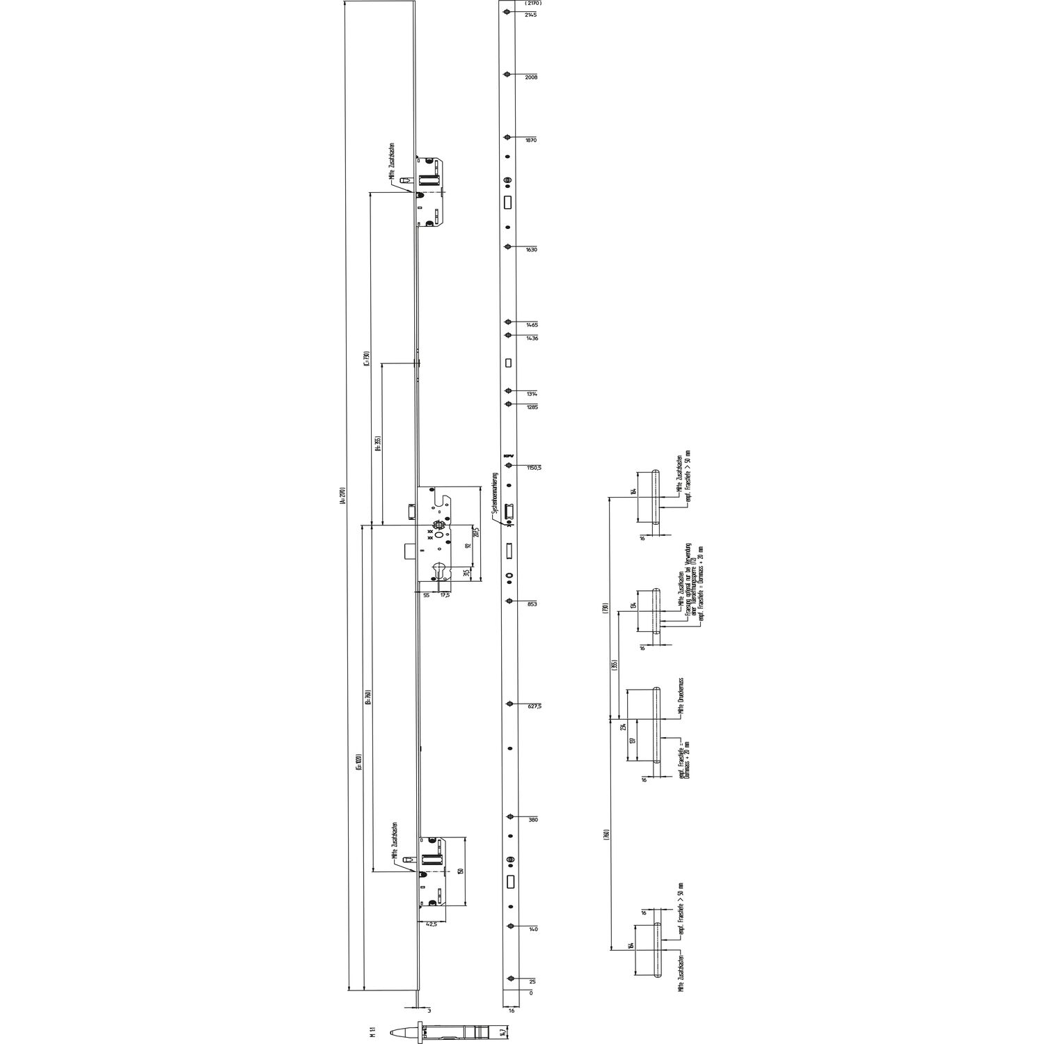 KFV MFV-Schloss BS 2300 DIN, DM 55, Stulp 16 mm eckig, VK 8 mm, Stahl verzinkt