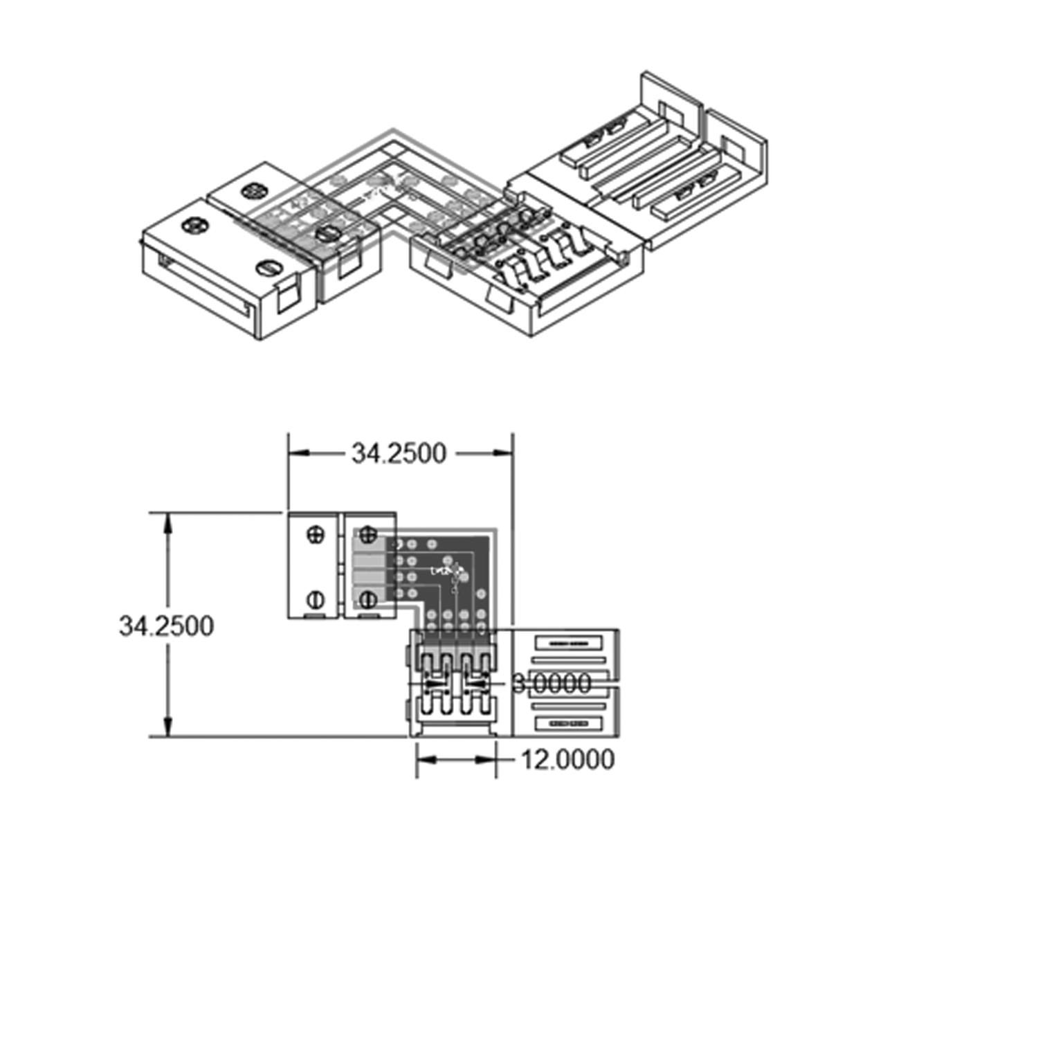 ISOLED Clip-Eck-Verbinder (max. 5A) C1-212 für 2-pol. IP20 Flexstripes mit Breite 12mm Pitch >12mm