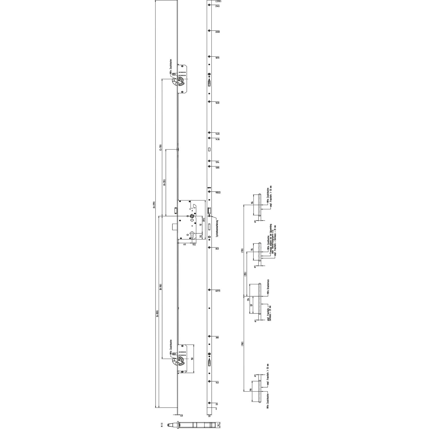 KFV MFV-Schloss BS 2600 DIN, DM 65, Stulp 20 mm eckig, Edelstahl