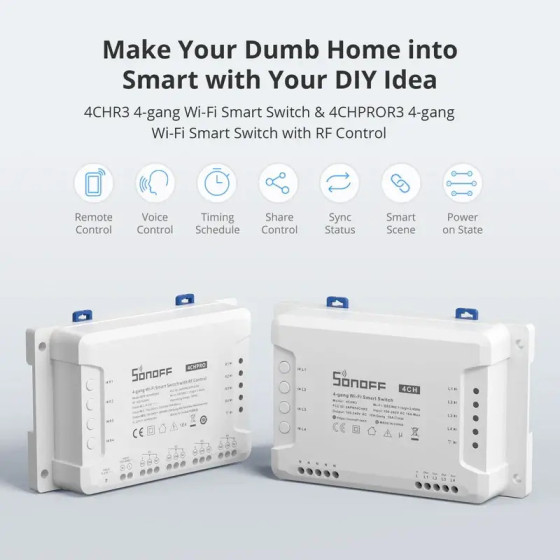Sonoff 4-fach WLAN-Smart-Switch mit HF-Steuerung 4CHPROR3