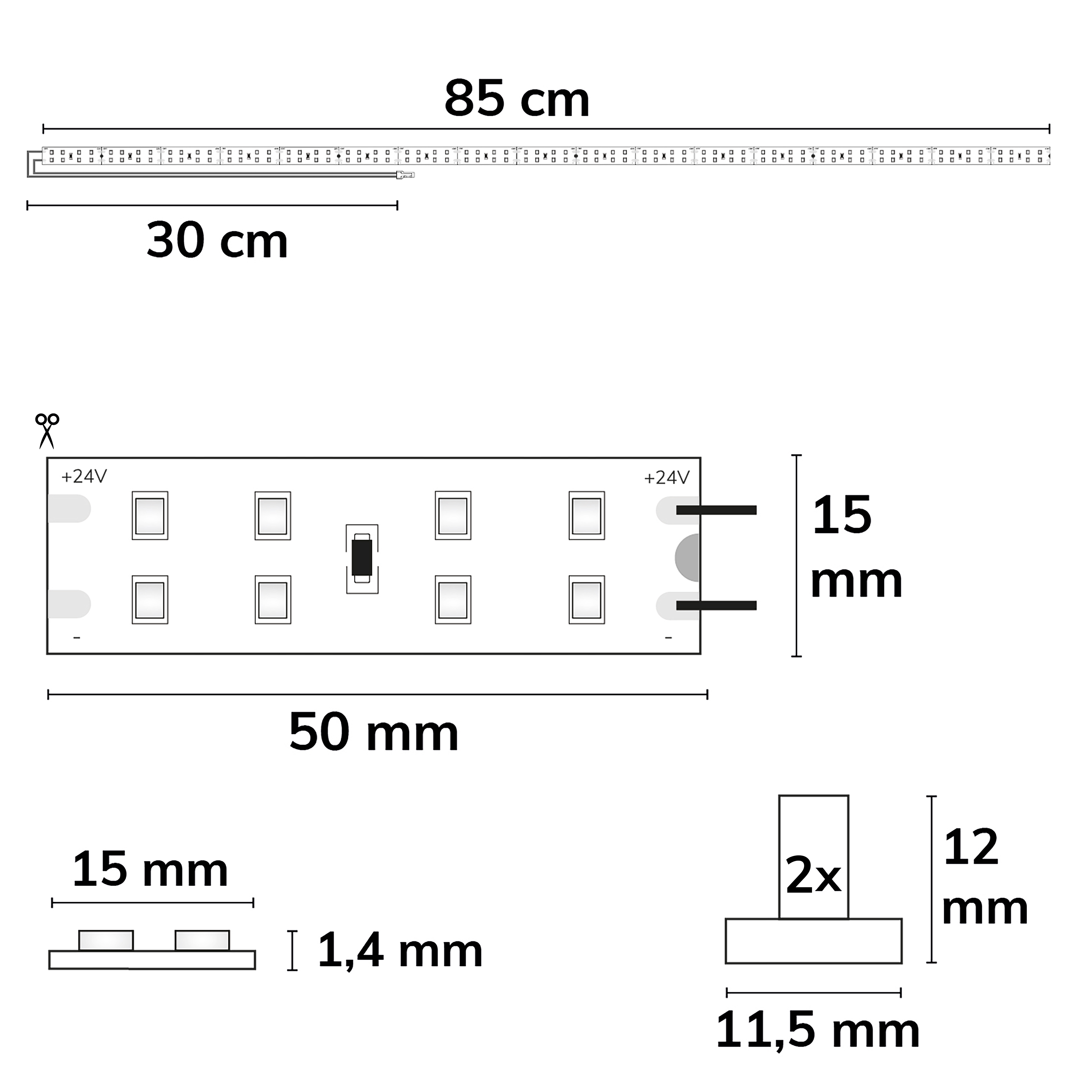 ISOLED LED T5/T8 Umrüstplatine 865 85cm MiniAMP 136 LED 24V 14W 170 lm/W kaltweiß dimmbar