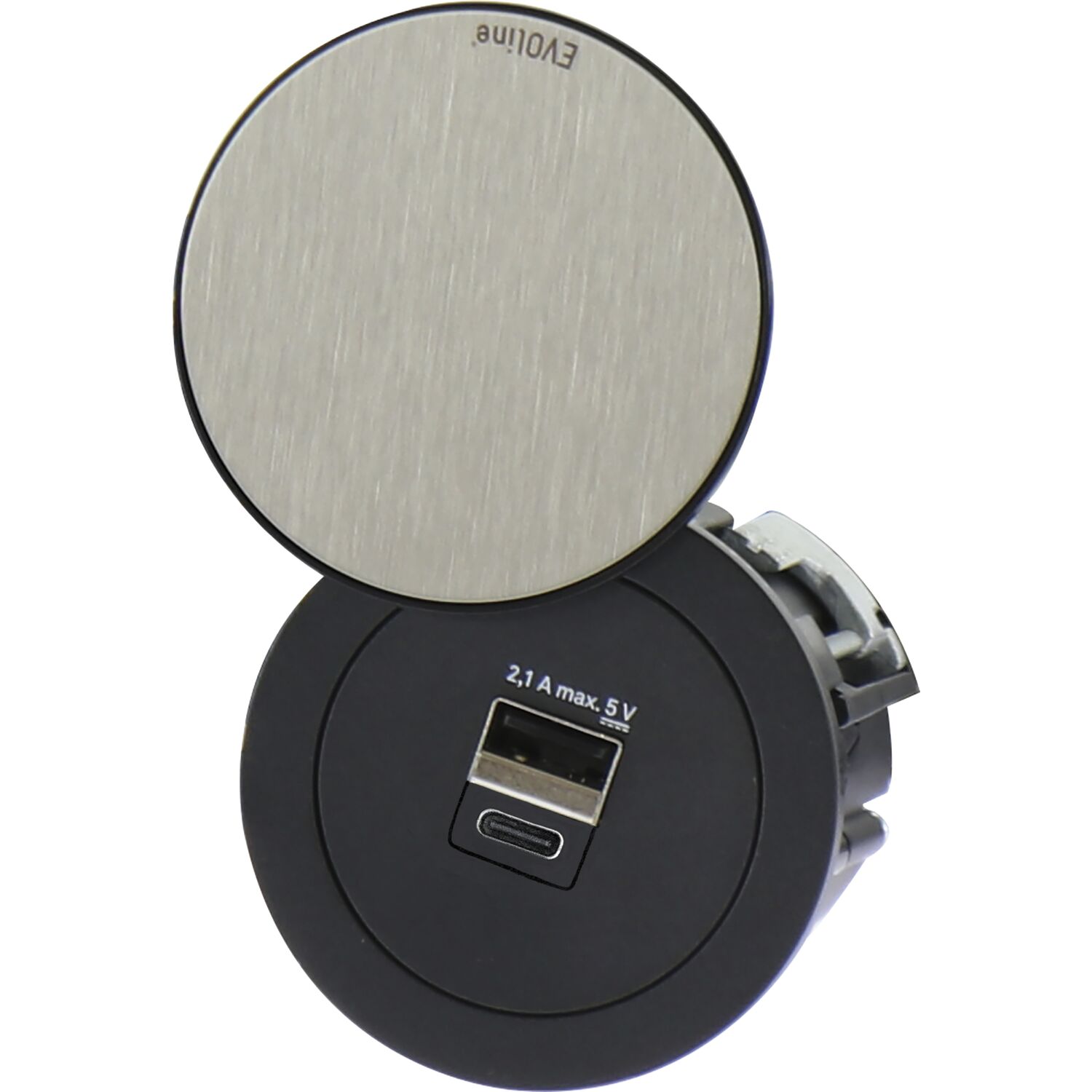EVOline One 2fach USB Charger A+C mit Drehdeckel schwarz/Edelstahl